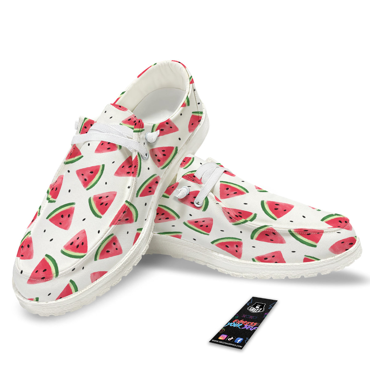 Watermelon White Tropical Print Pattern White Loafers-grizzshop