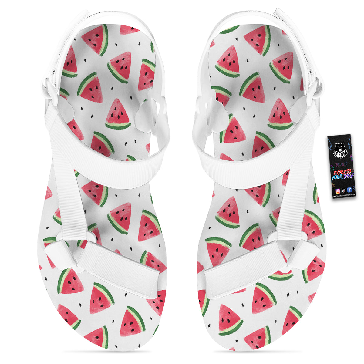 Watermelon White Tropical Print Pattern White Open Toe Sandals-grizzshop