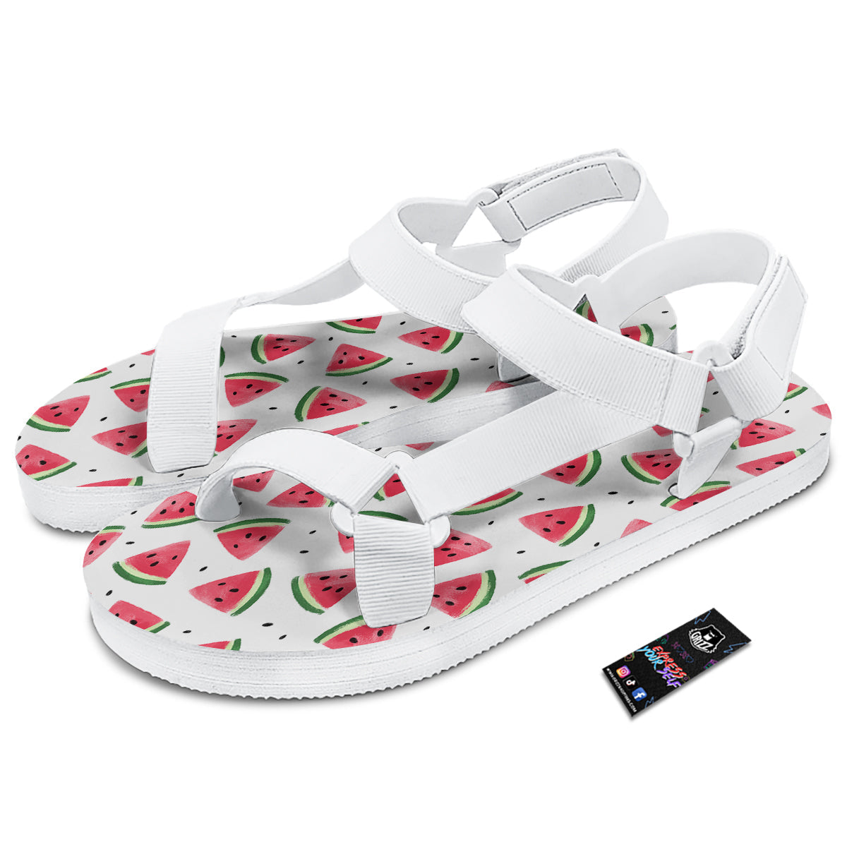 Watermelon White Tropical Print Pattern White Open Toe Sandals-grizzshop