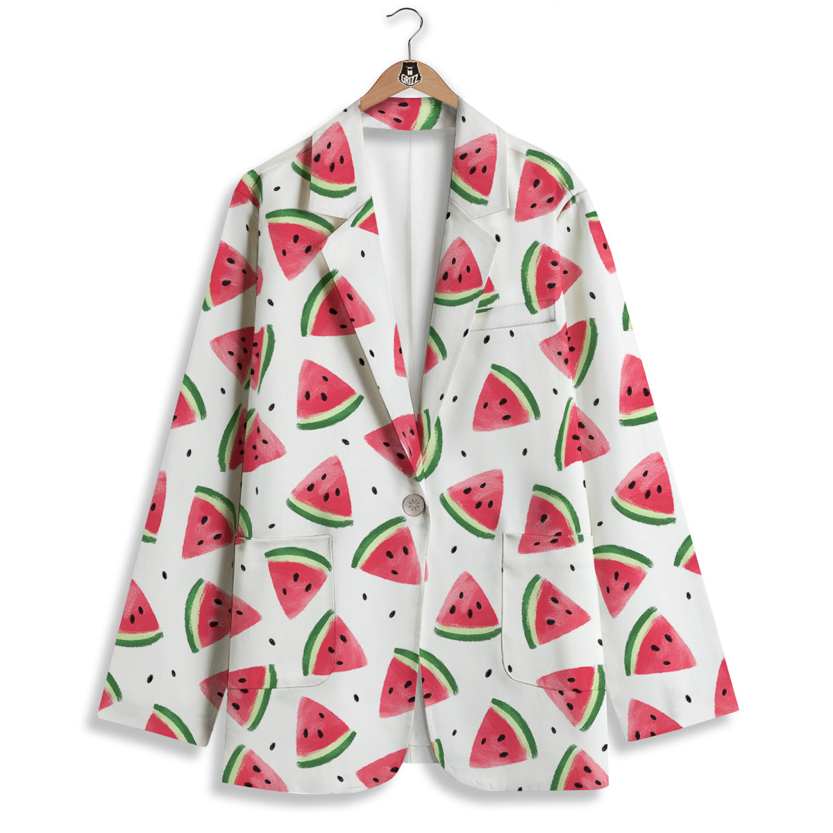 Watermelon White Tropical Print Pattern Women's Blazer-grizzshop
