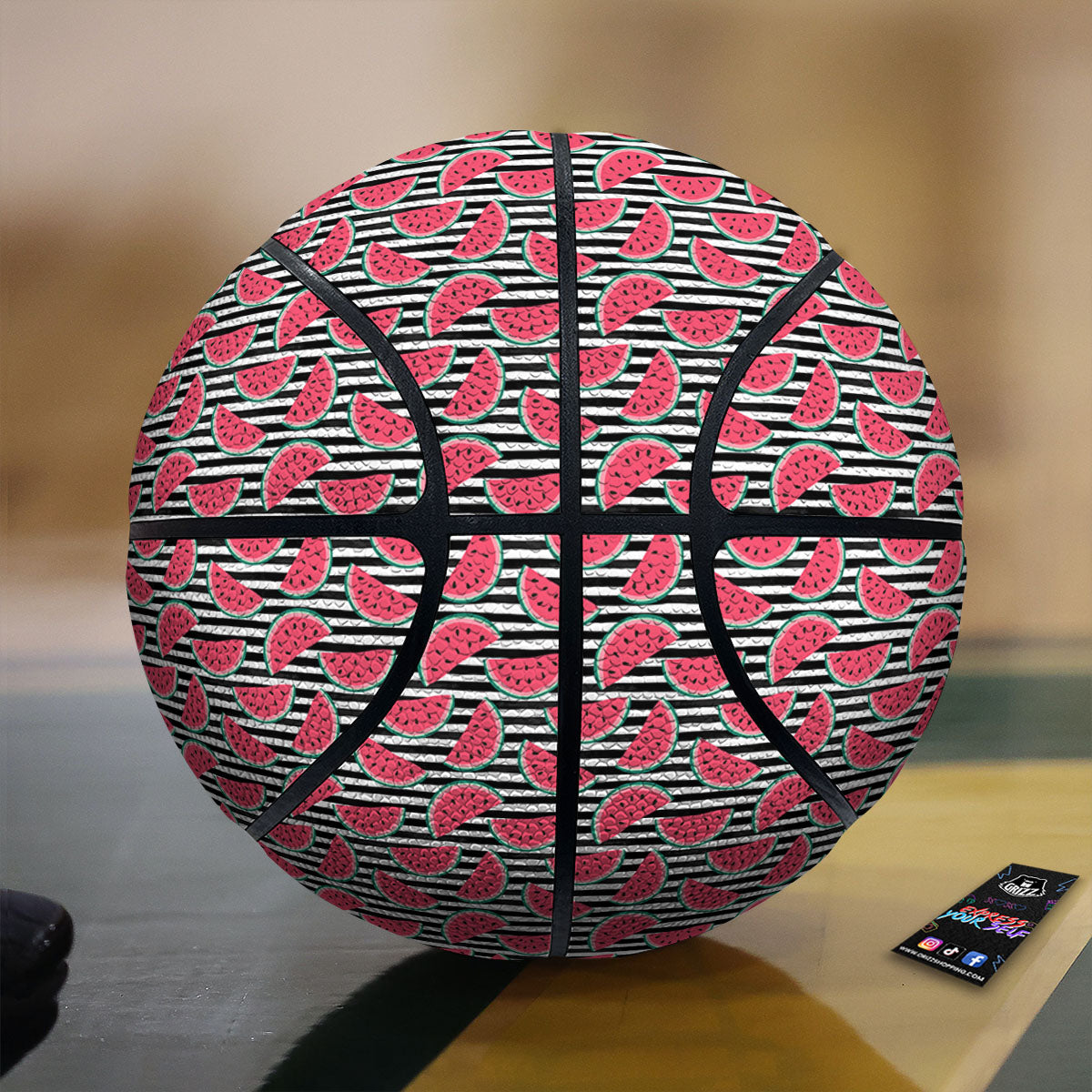 Watermelon Black Striped Print Pattern Basketball