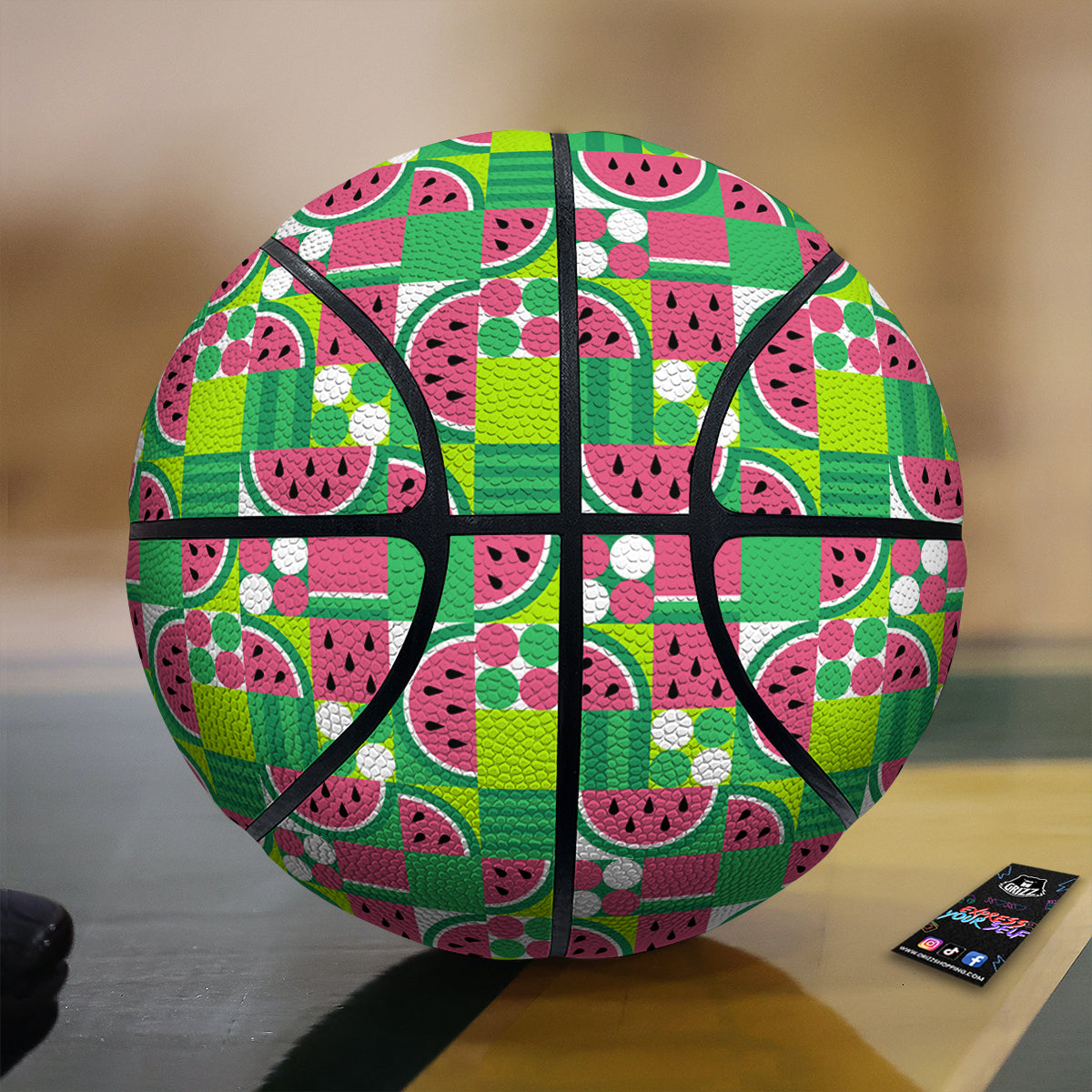 Watermelon Fruit Slice Geometric Print Basketball