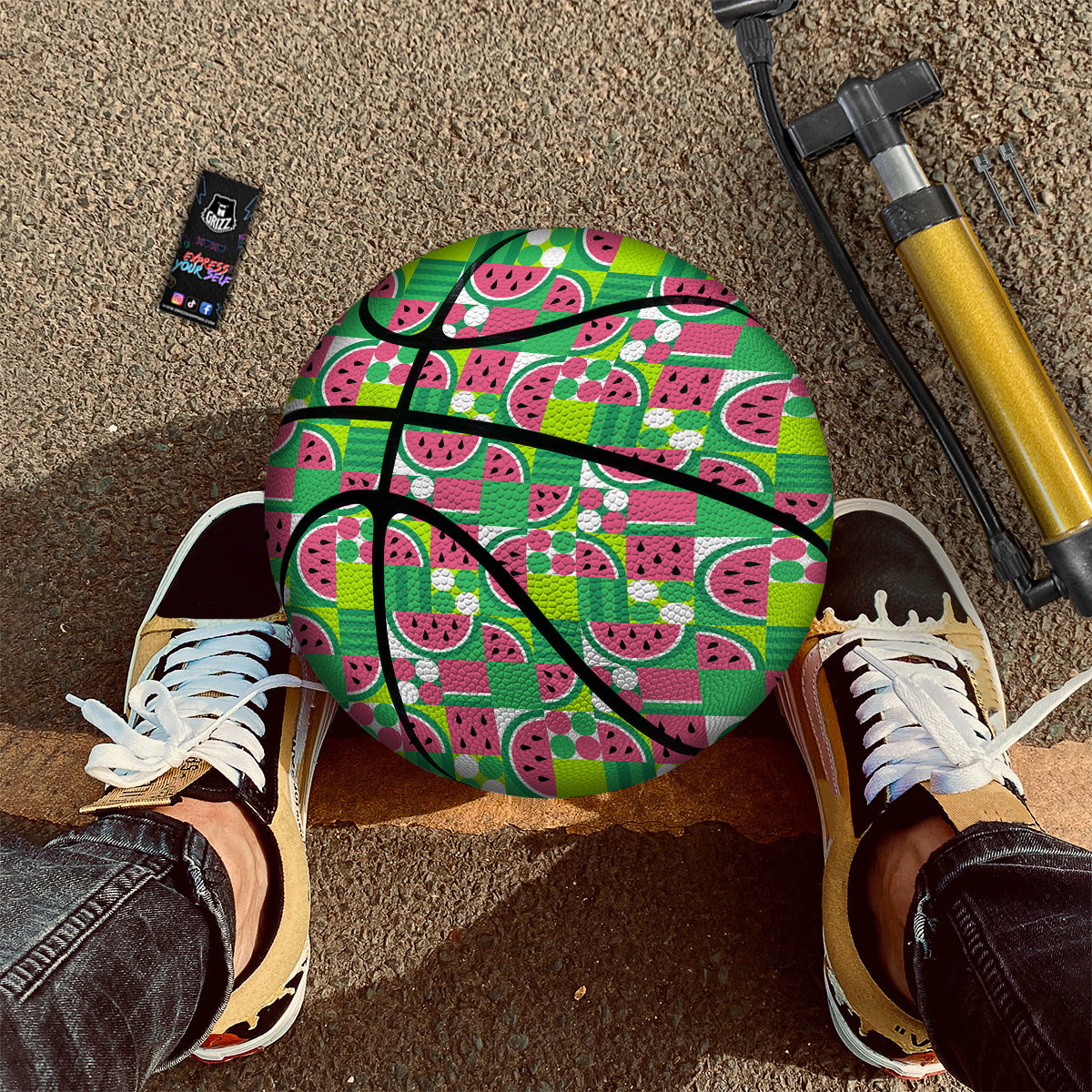 Watermelon Fruit Slice Geometric Print Basketball