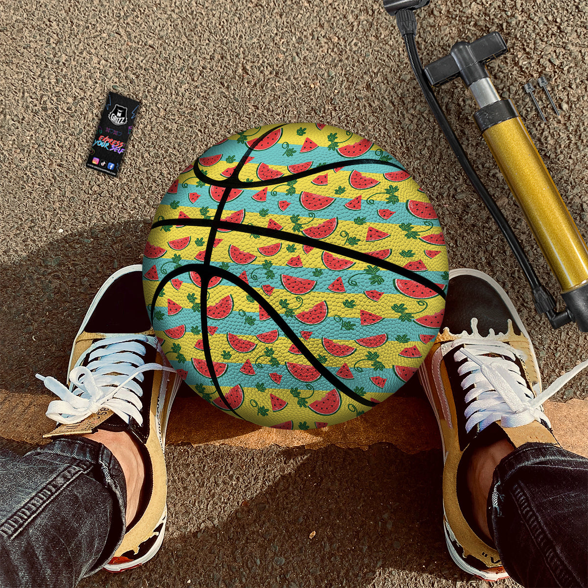 Watermelon Pieces Yellow Print Pattern Basketball