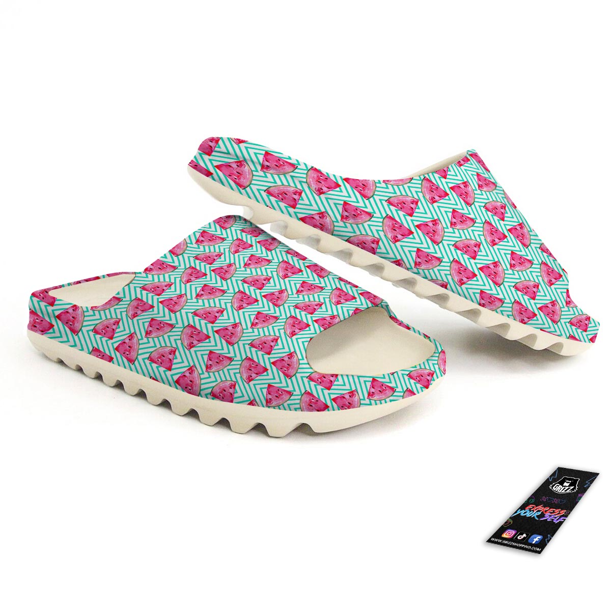 Watermelon Teal Chevron Print Pattern Sandals-grizzshop