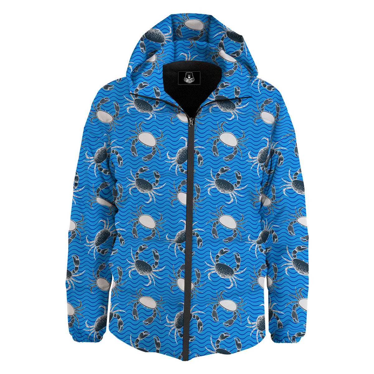 Wave Crab White And Blue Print Pattern Down Jacket-grizzshop