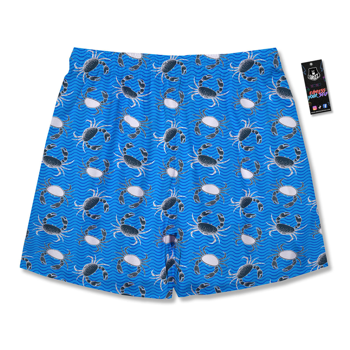 Wave Crab White And Blue Print Pattern Men's Running Shorts-grizzshop