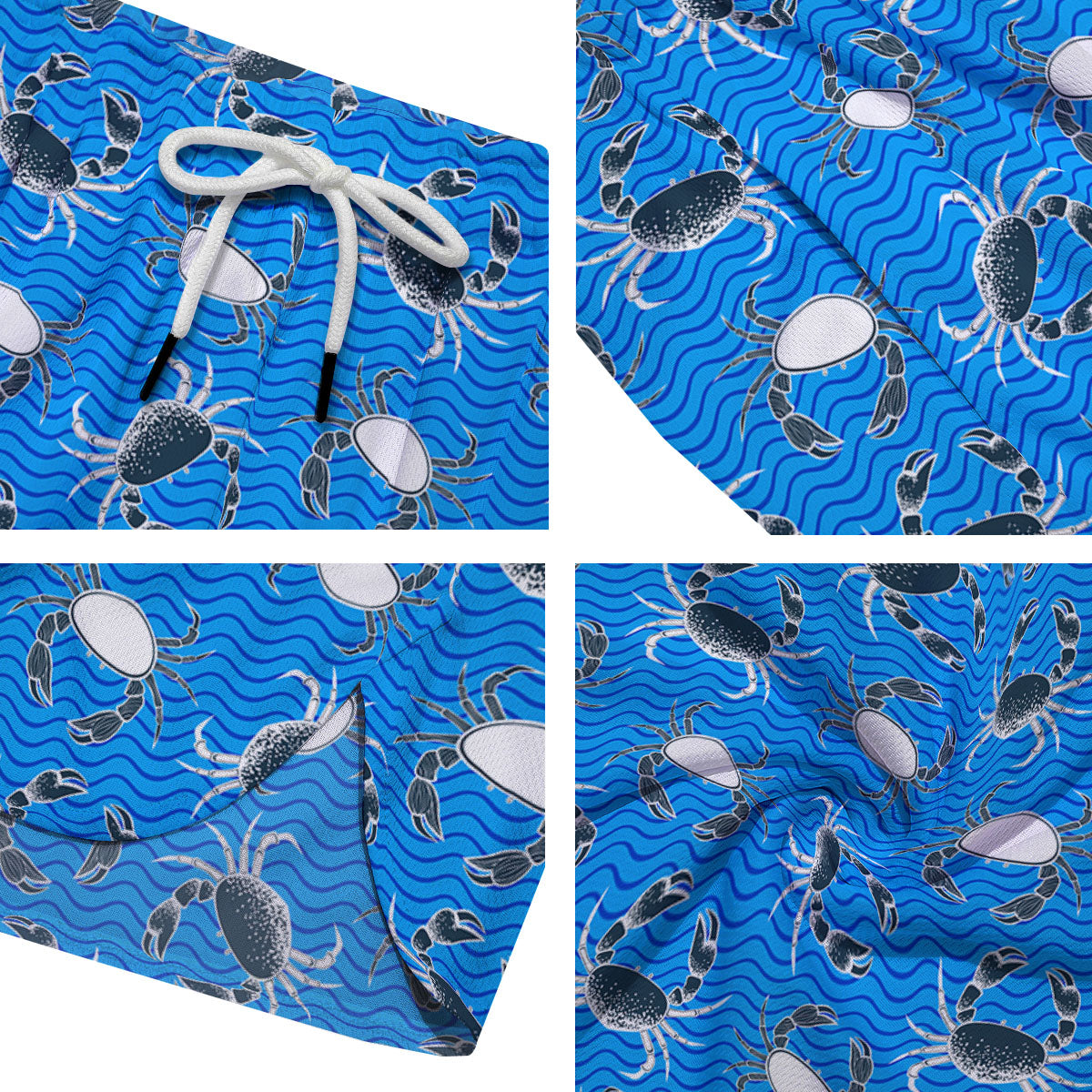 Wave Crab White And Blue Print Pattern Men's Running Shorts-grizzshop
