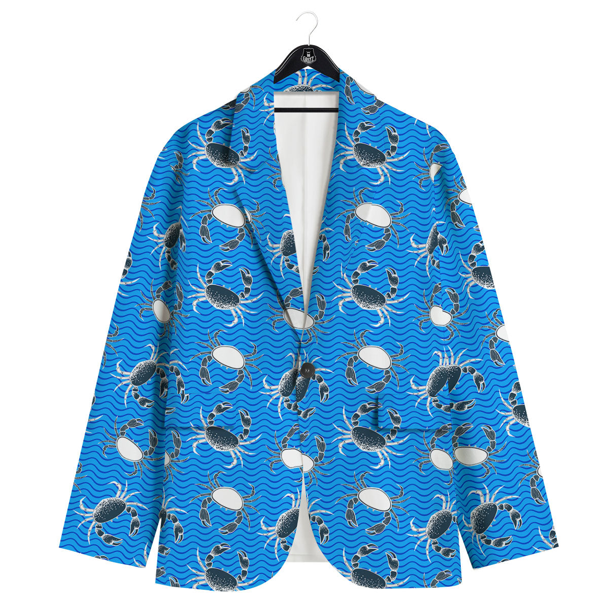 Wave Crab White And Blue Print Pattern Men's Sport Coat-grizzshop
