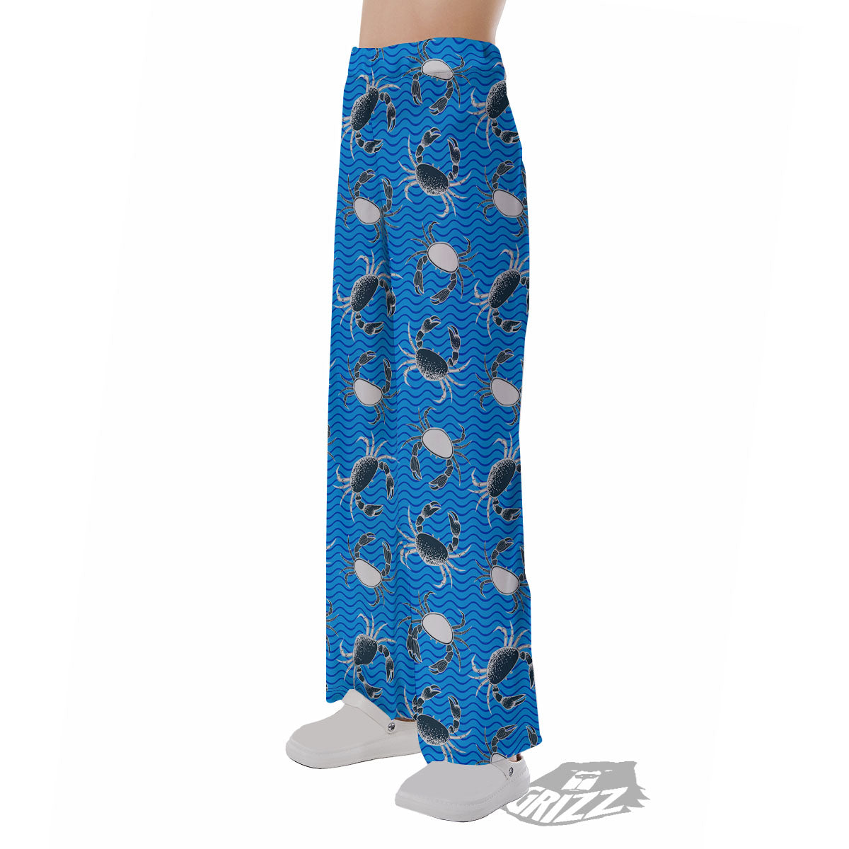 Wave Crab White And Blue Print Pattern Pajama Pants-grizzshop