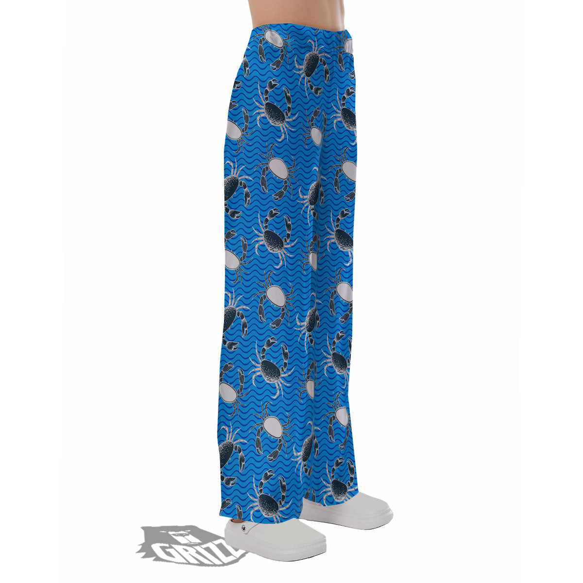 Wave Crab White And Blue Print Pattern Pajama Pants-grizzshop
