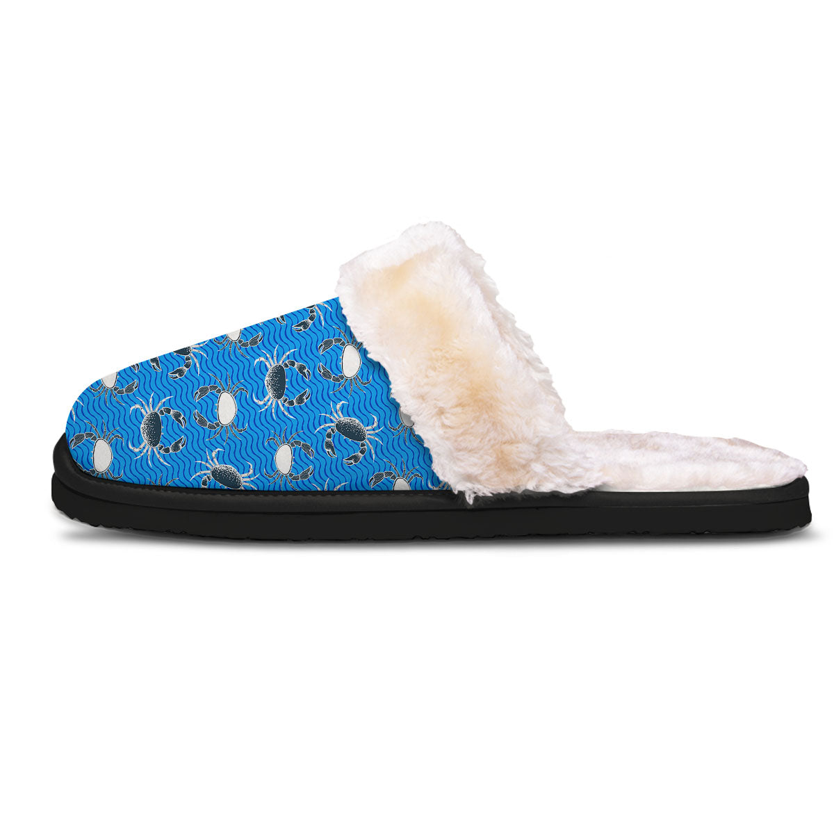 Wave Crab White And Blue Print Pattern Slippers-grizzshop
