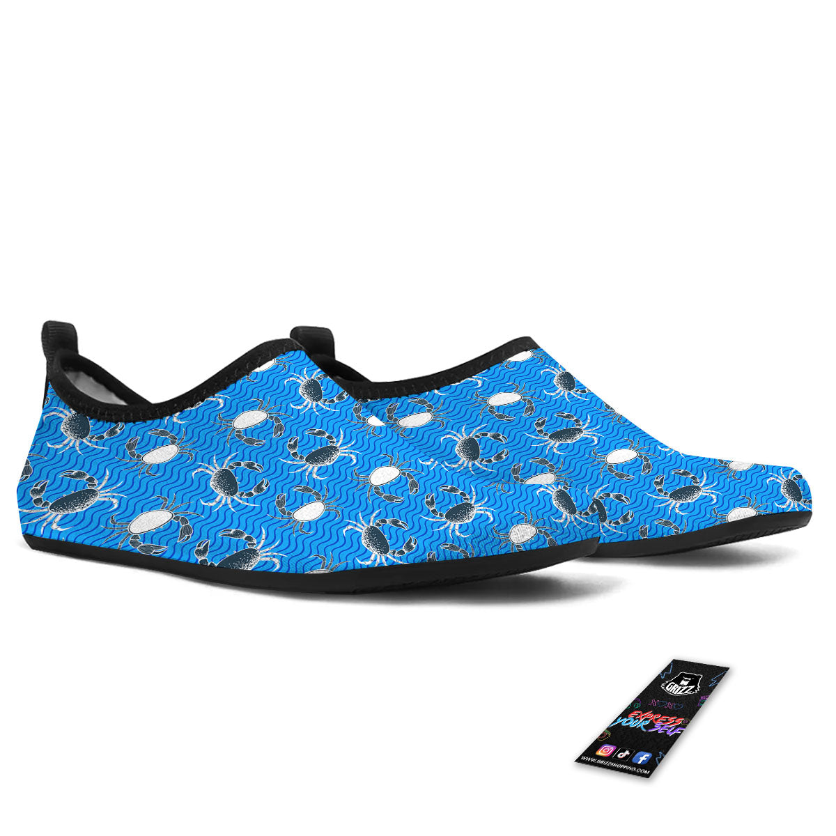 Wave Crab White And Blue Print Pattern Water Shoes-grizzshop