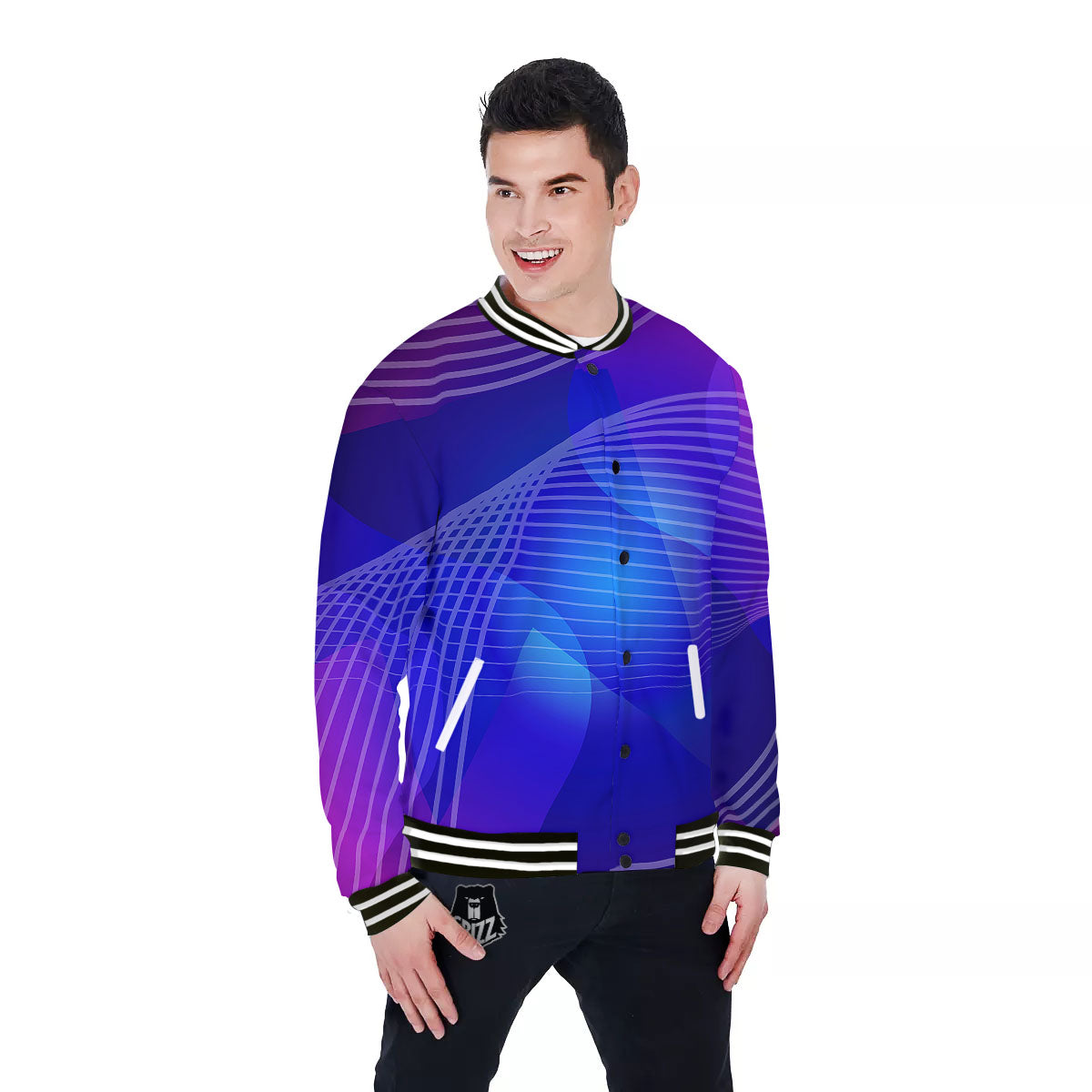 Wave EDM Print Baseball Jacket-grizzshop