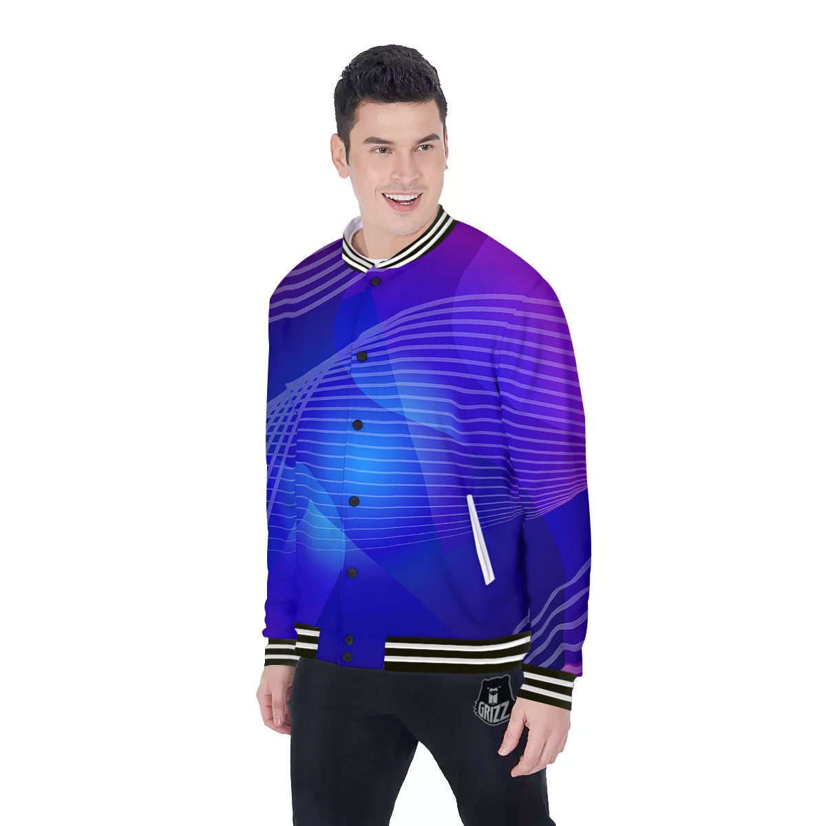 Wave EDM Print Baseball Jacket-grizzshop