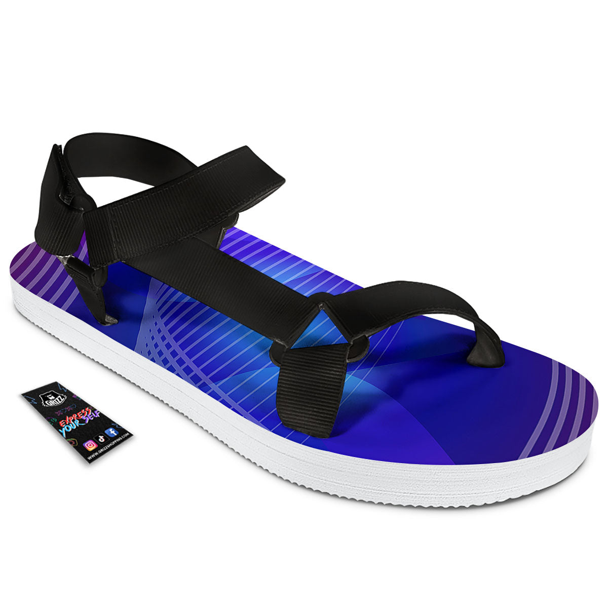 Wave EDM Print Black Open Toe Sandals-grizzshop
