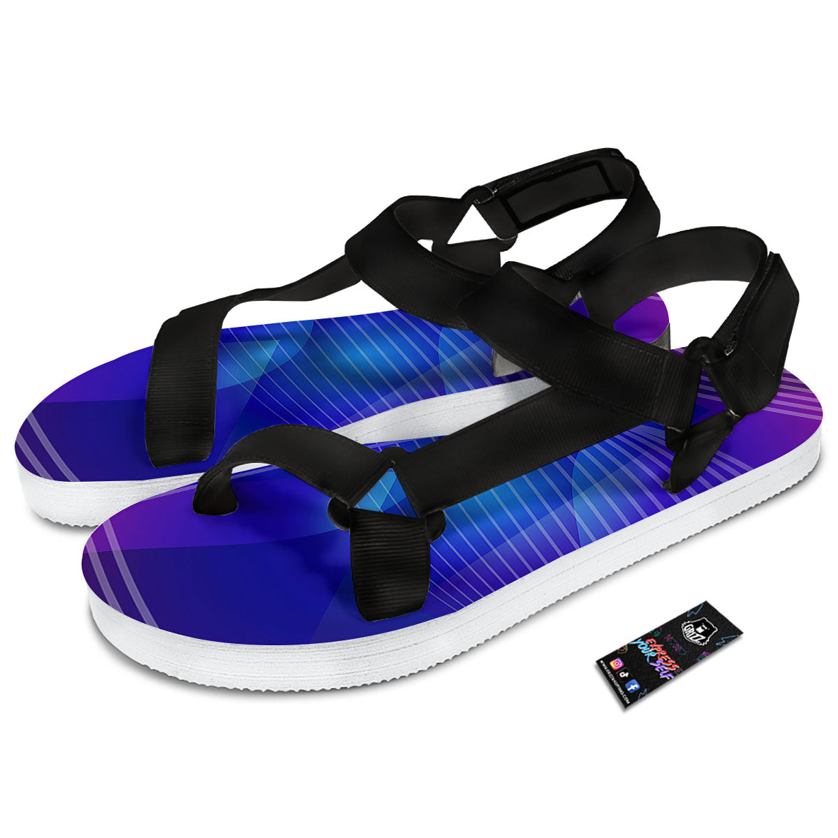 Wave EDM Print Black Open Toe Sandals-grizzshop
