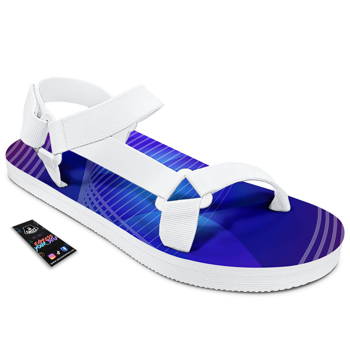 Wave EDM Print White Open Toe Sandals-grizzshop