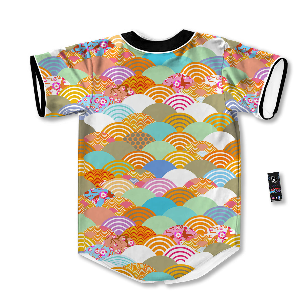 Wave Japanese Flower Colorful Print Pattern Baseball Jersey-grizzshop