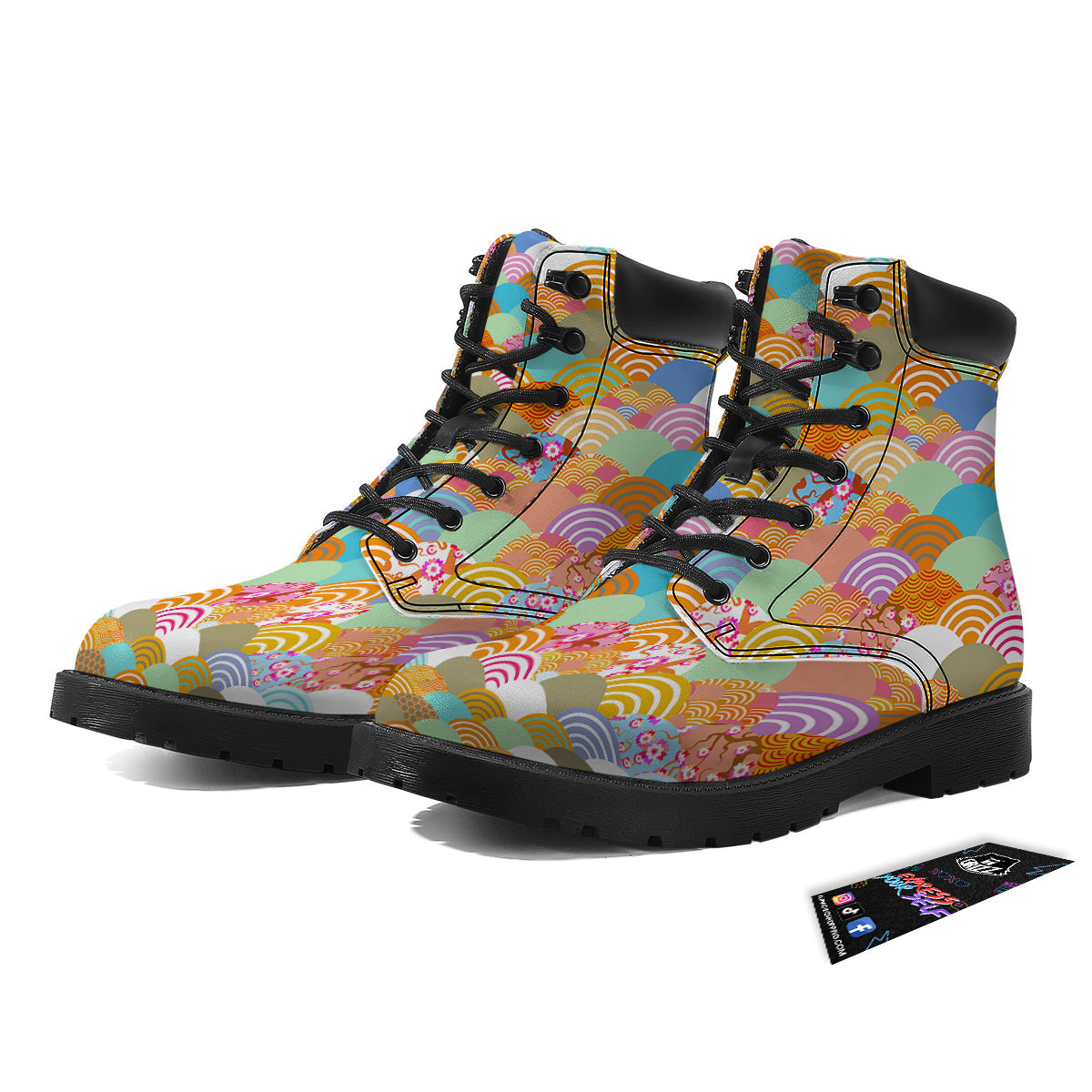 Wave Japanese Flower Colorful Print Pattern Boots-grizzshop
