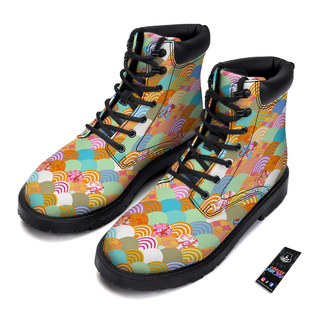 Wave Japanese Flower Colorful Print Pattern Boots-grizzshop