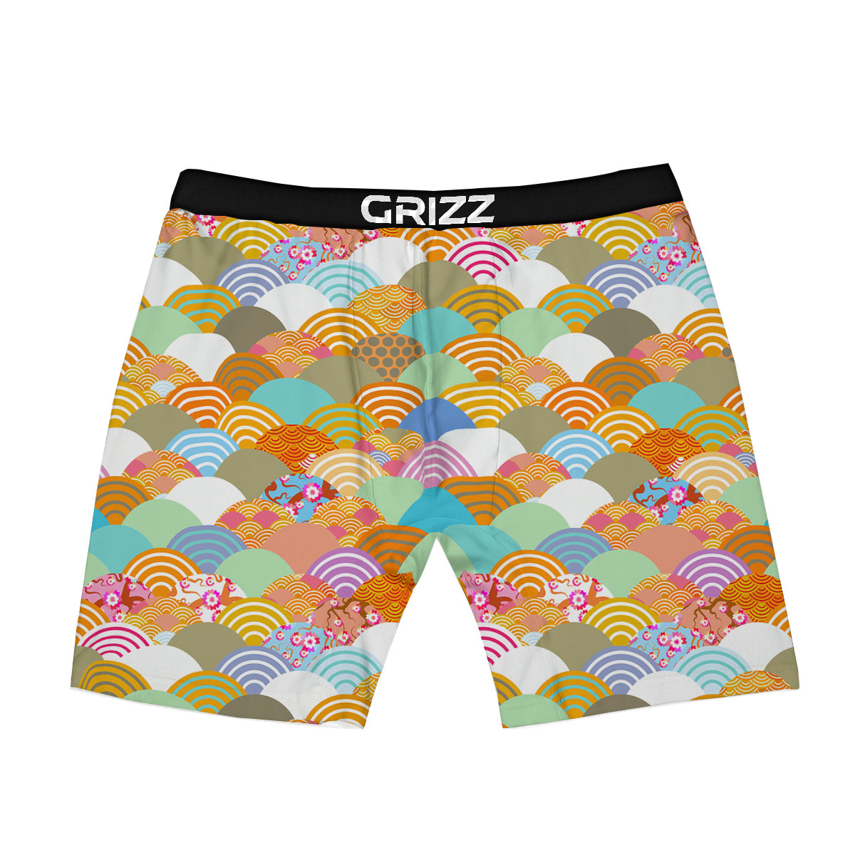 Wave Japanese Flower Colorful Print Pattern Boxer Briefs-grizzshop
