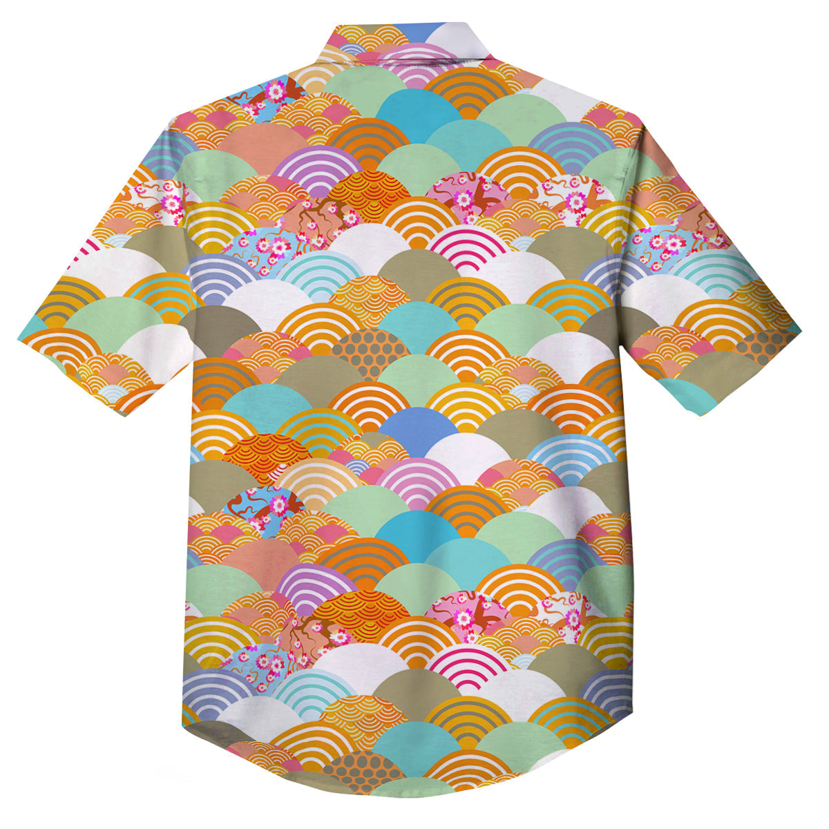 Wave Japanese Flower Colorful Print Pattern Button Up Shirt-grizzshop