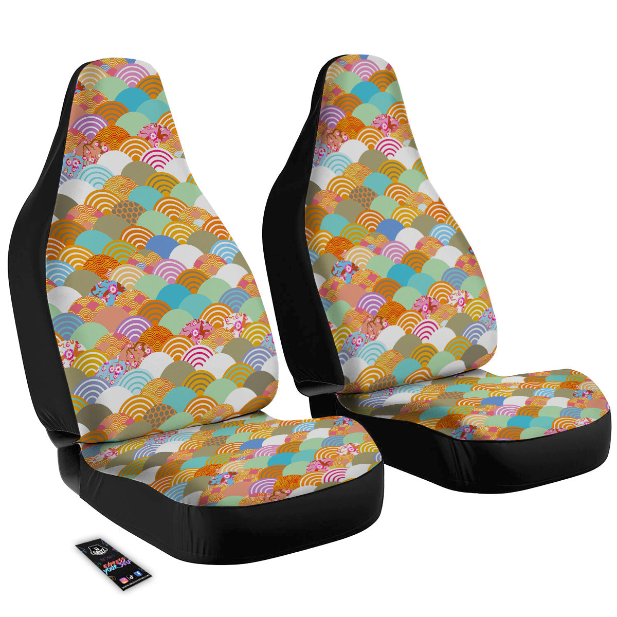 Wave Japanese Flower Colorful Print Pattern Car Seat Covers-grizzshop