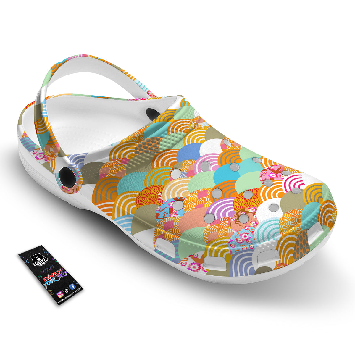 Wave Japanese Flower Colorful Print Pattern Clog-grizzshop