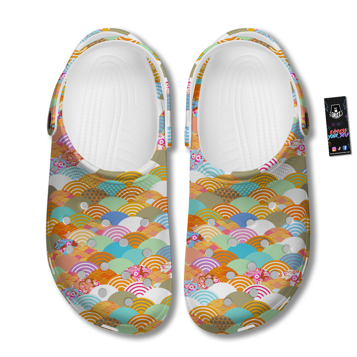 Wave Japanese Flower Colorful Print Pattern Clog-grizzshop