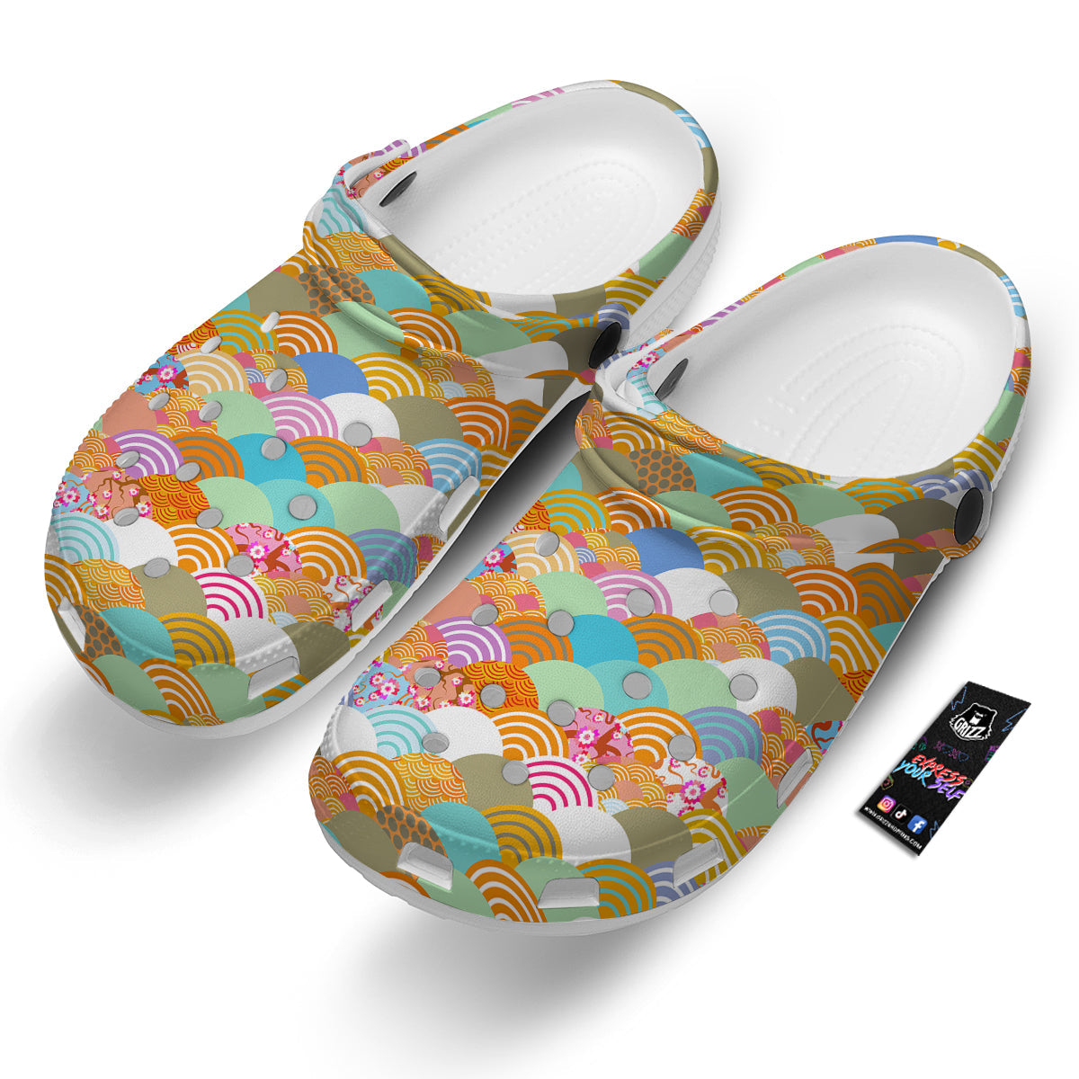 Wave Japanese Flower Colorful Print Pattern Clog-grizzshop