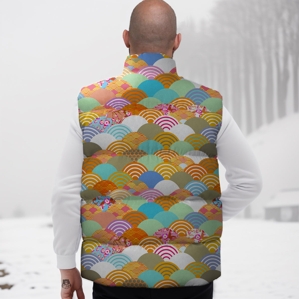 Wave Japanese Flower Colorful Print Pattern Down Vest
