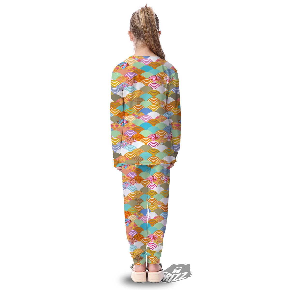 Wave Japanese Flower Colorful Print Pattern Kid's Pajamas-grizzshop