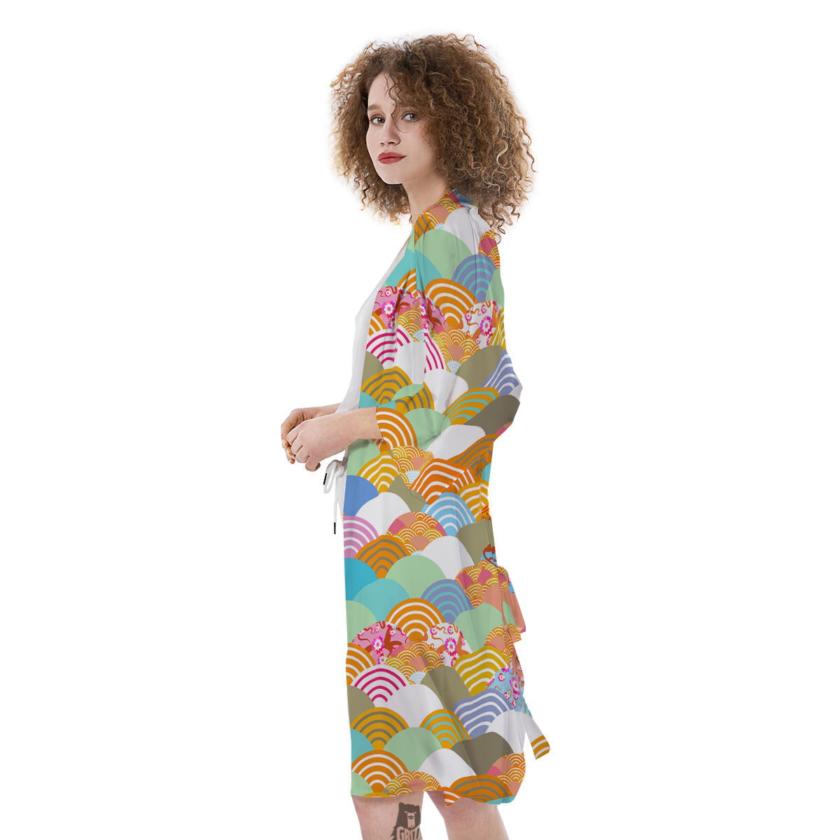 Wave Japanese Flower Colorful Print Pattern Kimono-grizzshop