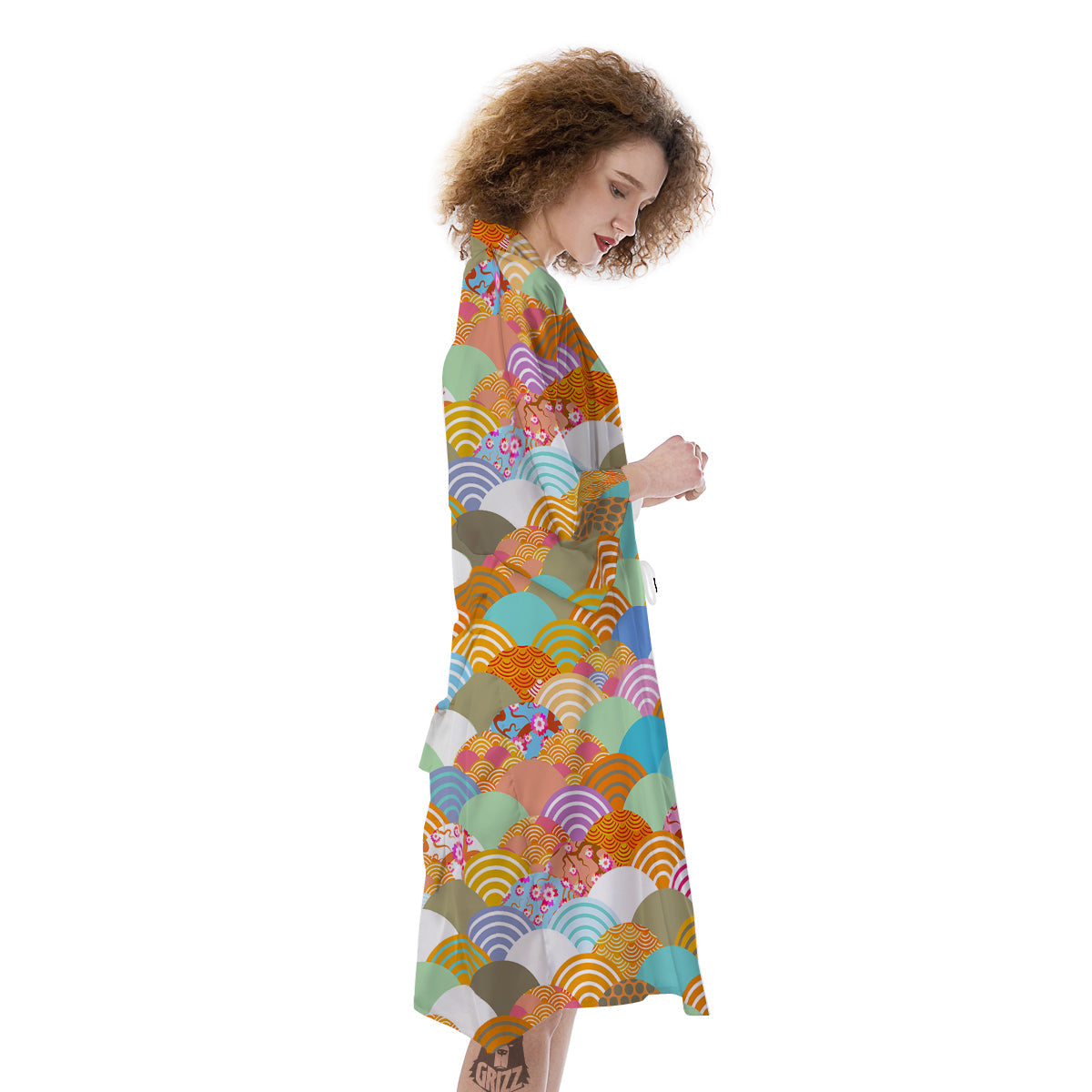 Wave Japanese Flower Colorful Print Pattern Kimono-grizzshop