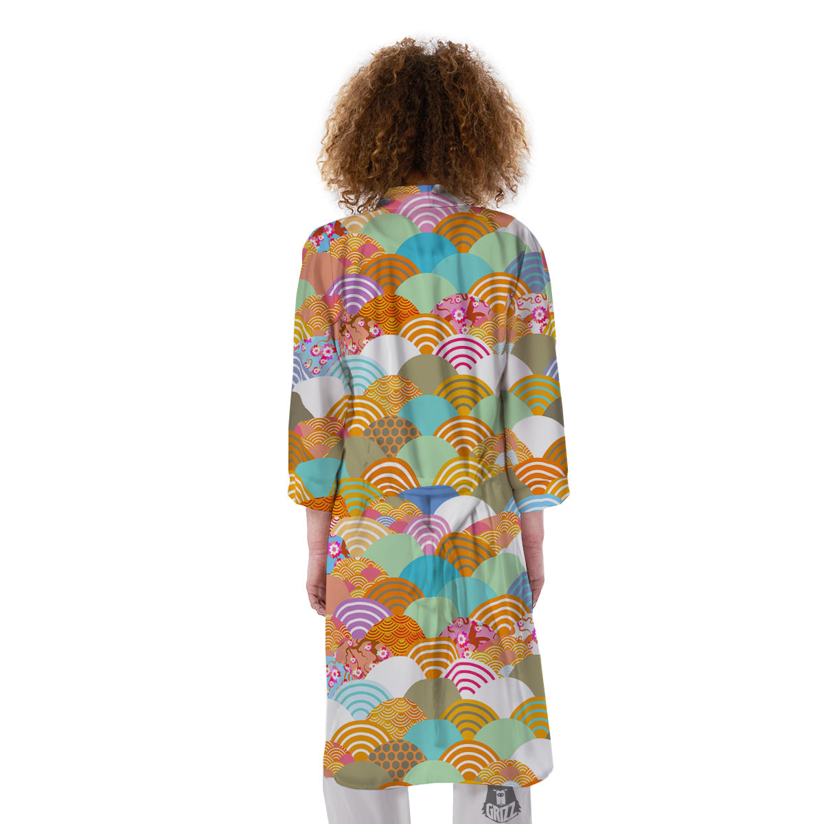 Wave Japanese Flower Colorful Print Pattern Kimono-grizzshop