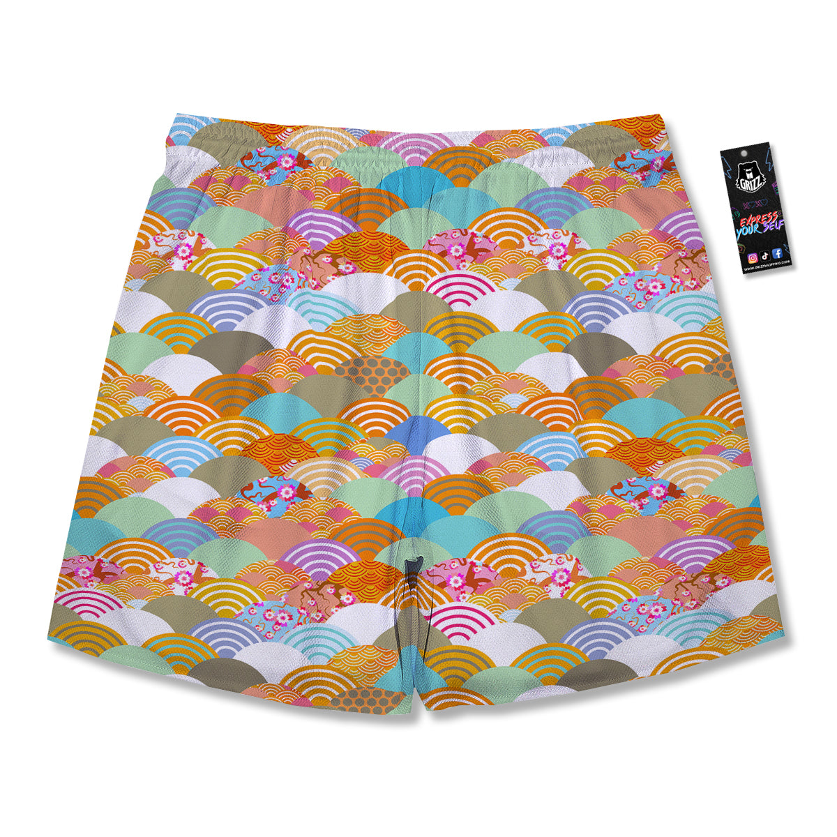 Wave Japanese Flower Colorful Print Pattern Men's Running Shorts-grizzshop