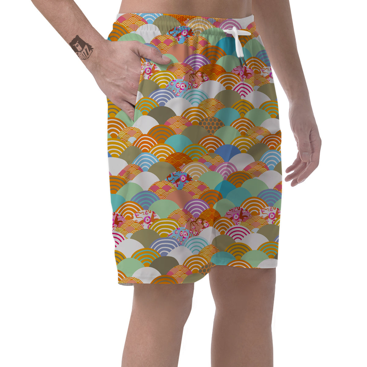 Wave Japanese Flower Colorful Print Pattern Men's Shorts-grizzshop