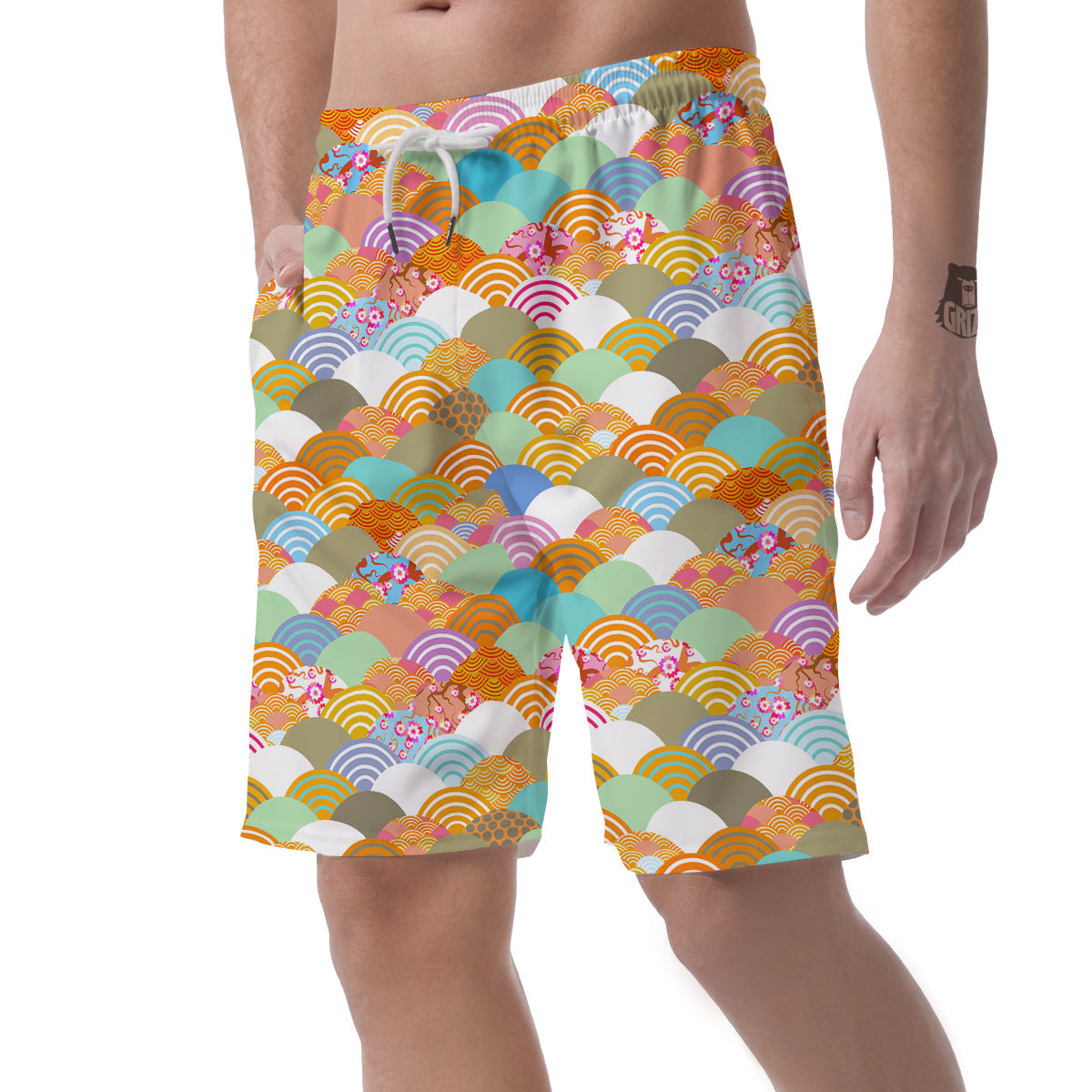 Wave Japanese Flower Colorful Print Pattern Men's Shorts-grizzshop