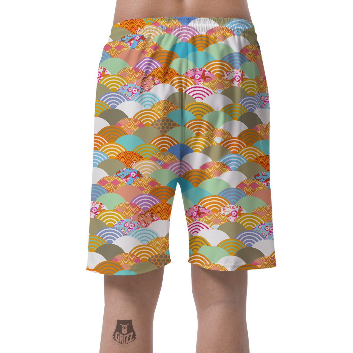Wave Japanese Flower Colorful Print Pattern Men's Shorts-grizzshop