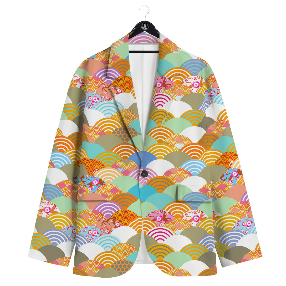 Wave Japanese Flower Colorful Print Pattern Men's Sport Coat-grizzshop
