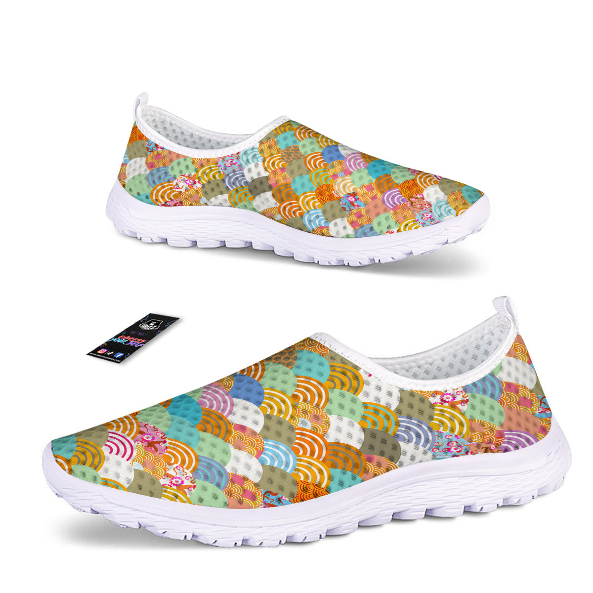 Wave Japanese Flower Colorful Print Pattern Nurse Shoes-grizzshop