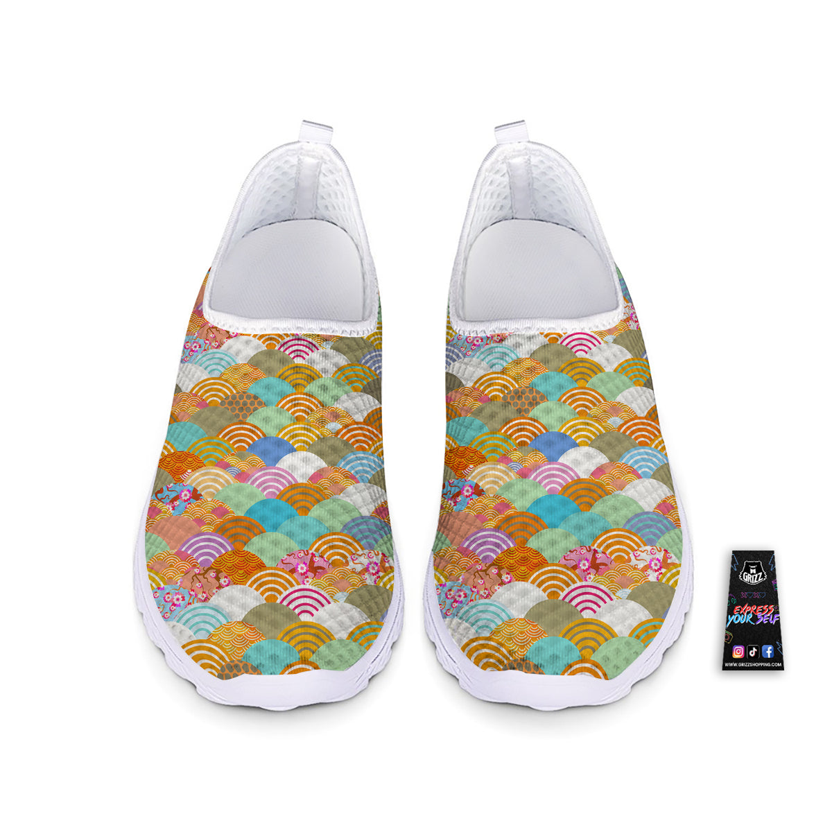Wave Japanese Flower Colorful Print Pattern Nurse Shoes-grizzshop