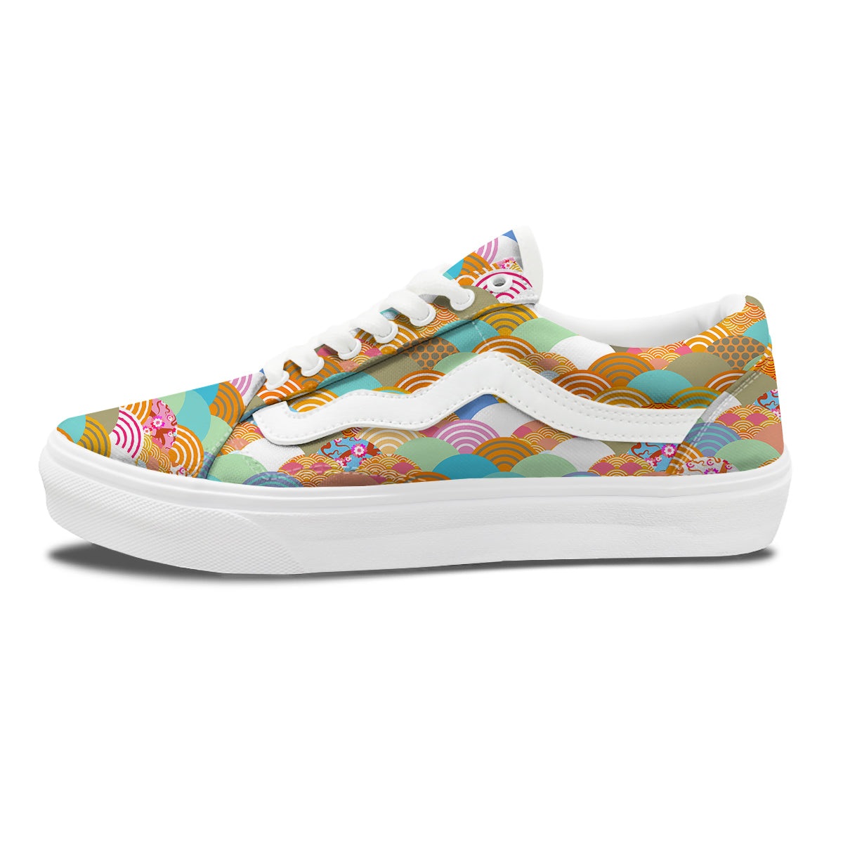 Wave Japanese Flower Colorful Print Pattern Skate Shoes-grizzshop