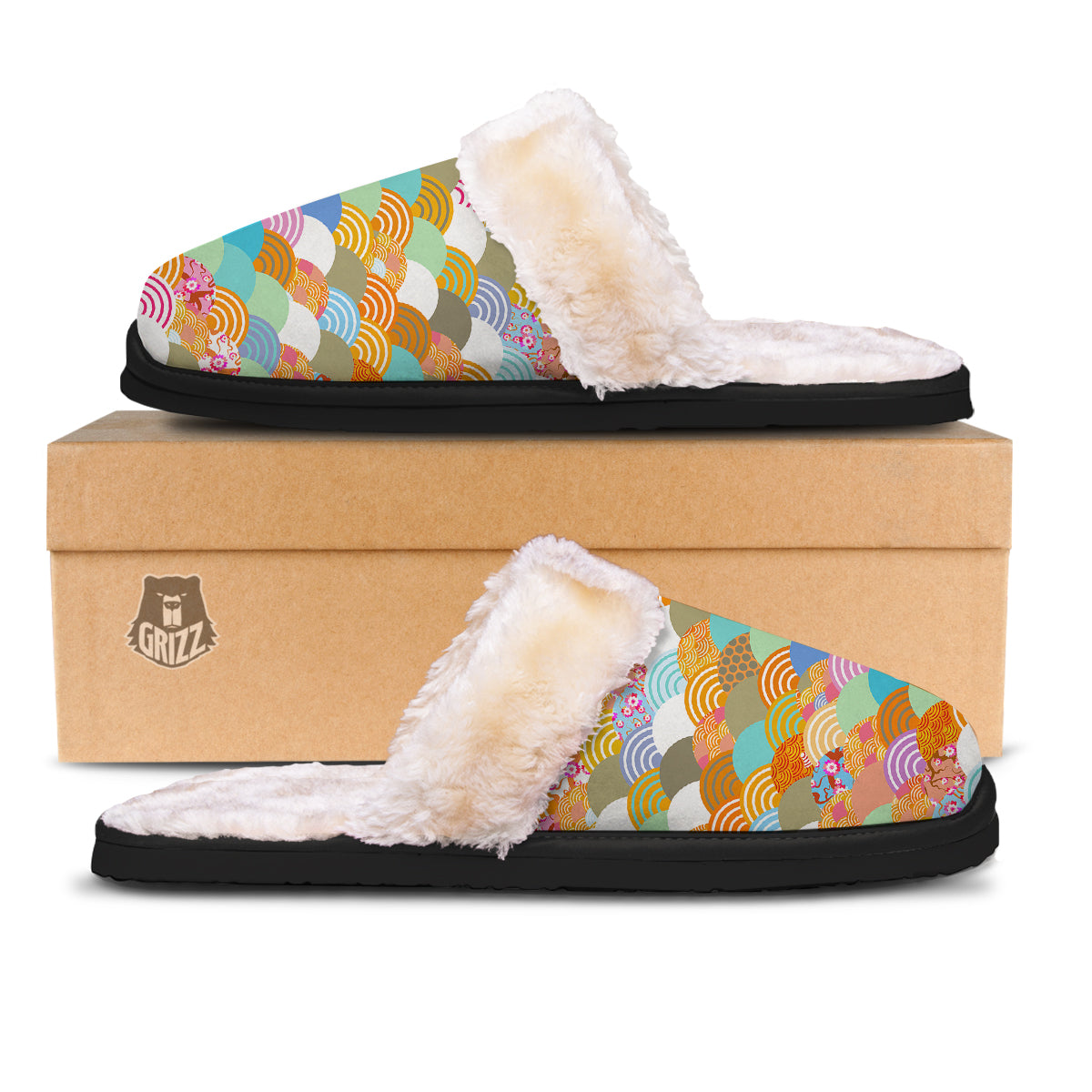 Wave Japanese Flower Colorful Print Pattern Slippers-grizzshop