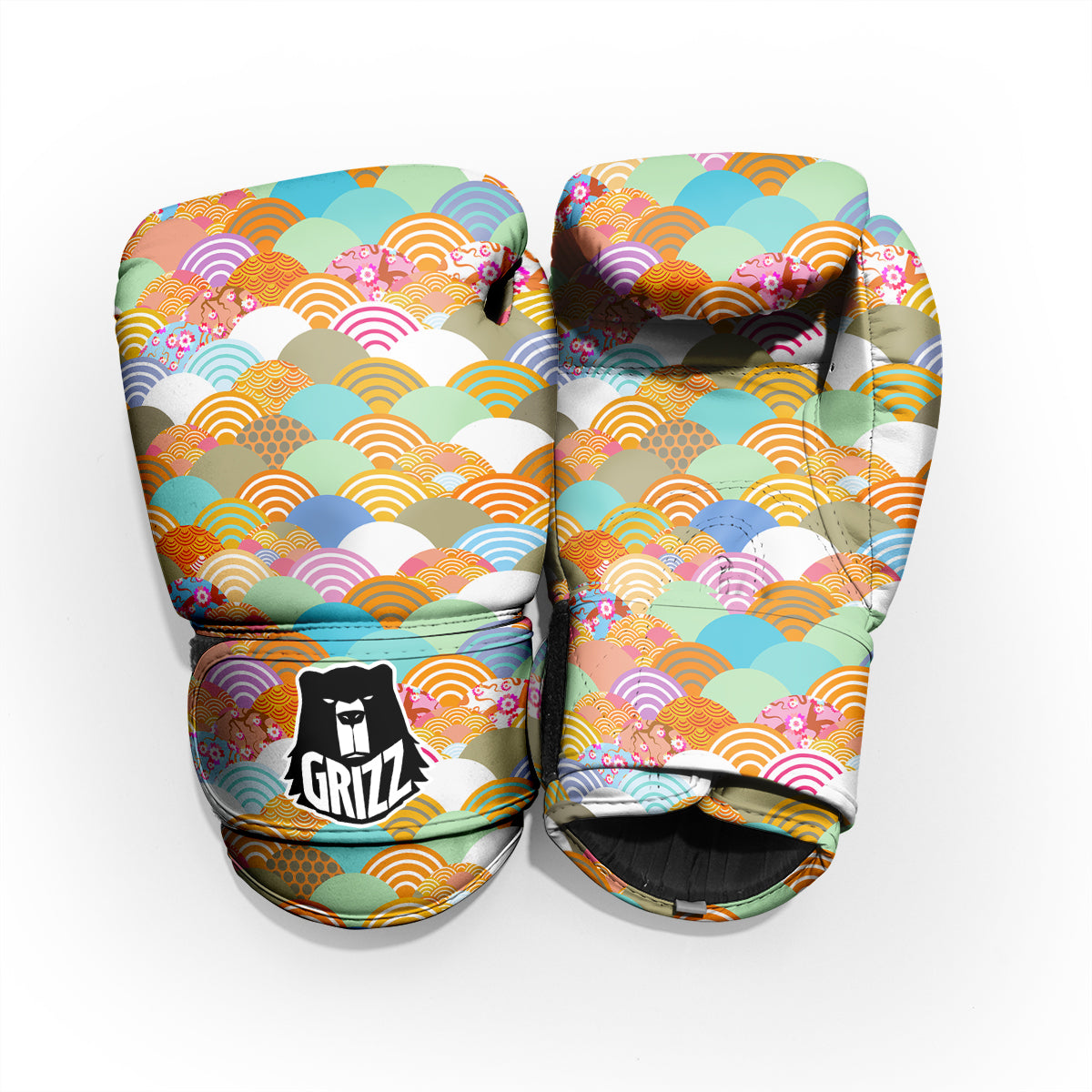 Wave Japanese Flower Colorful Print Pattern Pro Boxing Glove