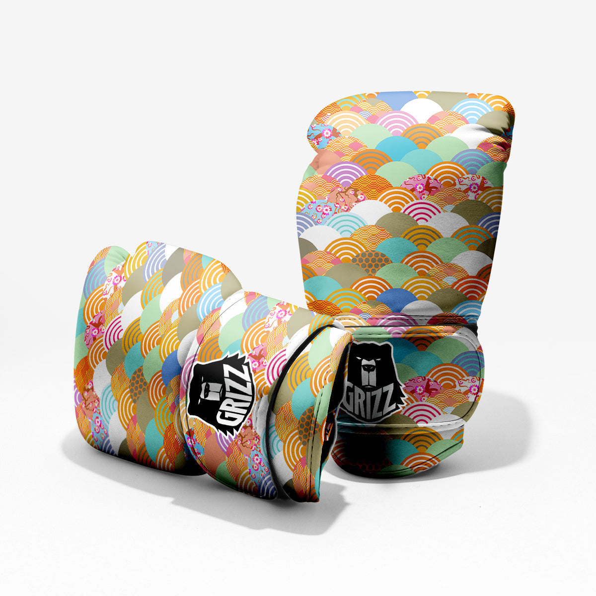 Wave Japanese Flower Colorful Print Pattern Pro Boxing Glove