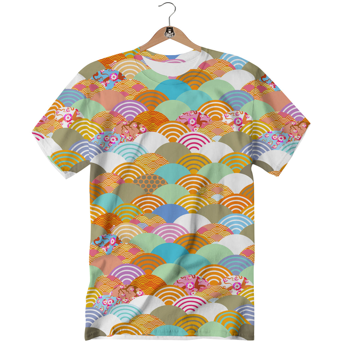 Wave Japanese Flower Colorful Print Pattern T-Shirt-grizzshop