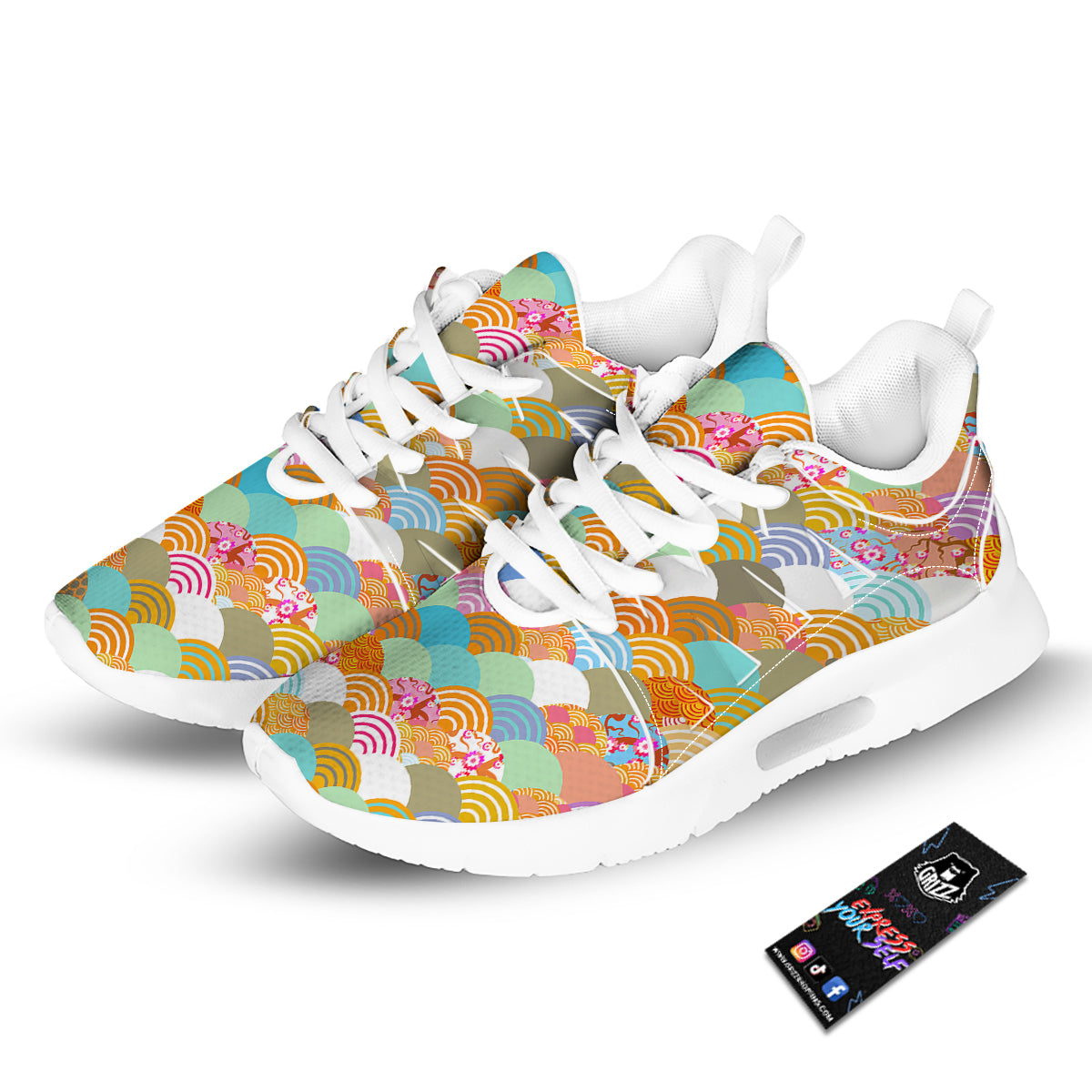 Wave Japanese Flower Colorful Print Pattern Tennis Shoes-grizzshop