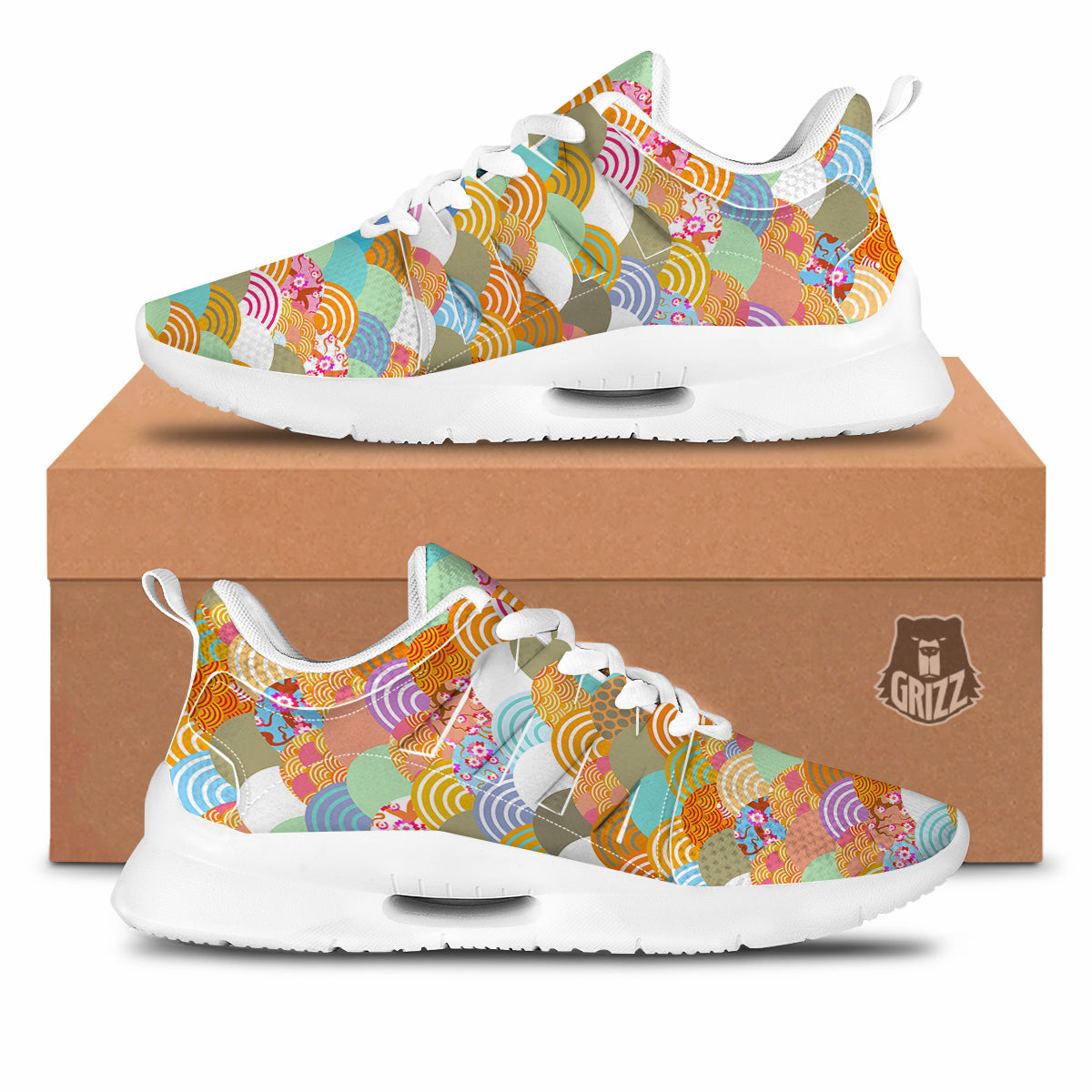 Wave Japanese Flower Colorful Print Pattern Tennis Shoes-grizzshop